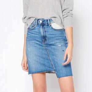 Noend Nash Skirt Womens 27 Denim Hi-rise Asymmetrical A-line Distressed Mini